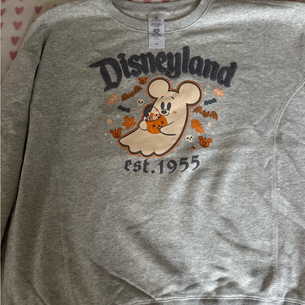 Disney Gray Sweatshirt with Halloween Ghost Mickey Design